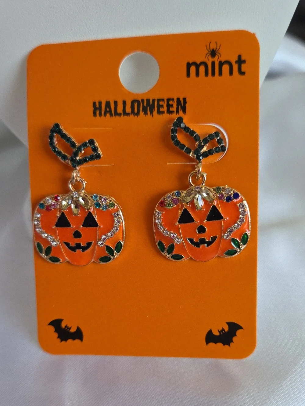 Mint Orange Pumpkin Jack-O'-Lantern Dangle Earrings
